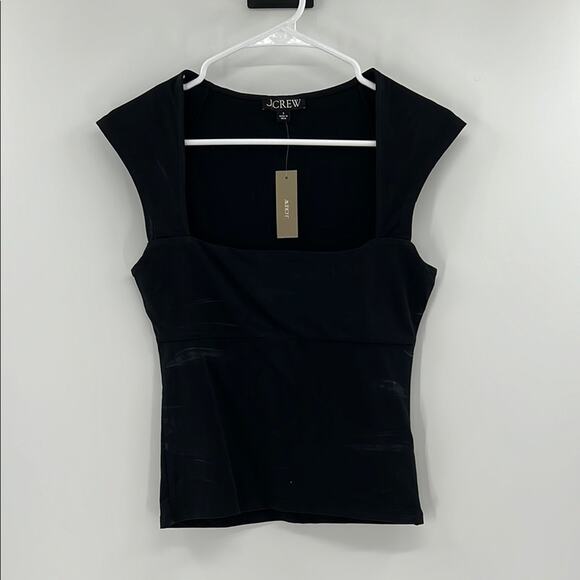 J. Crew Women's Squareneck cap-sleeve top in stretch cotton blend - Black - S - Picture 1 of 6